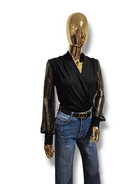 Czarne body z ozdobnymi rękawami Ambra