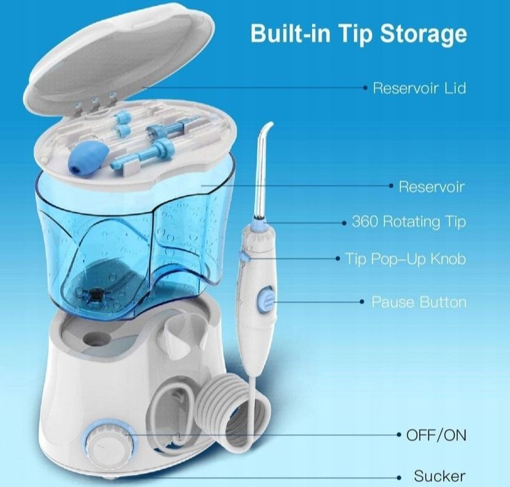 Apiker irygator do czyszczenia zębów z 8 wielofunkcyjnymi końcówkami