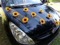Ozdoby ślubne na samochód słoneczniki