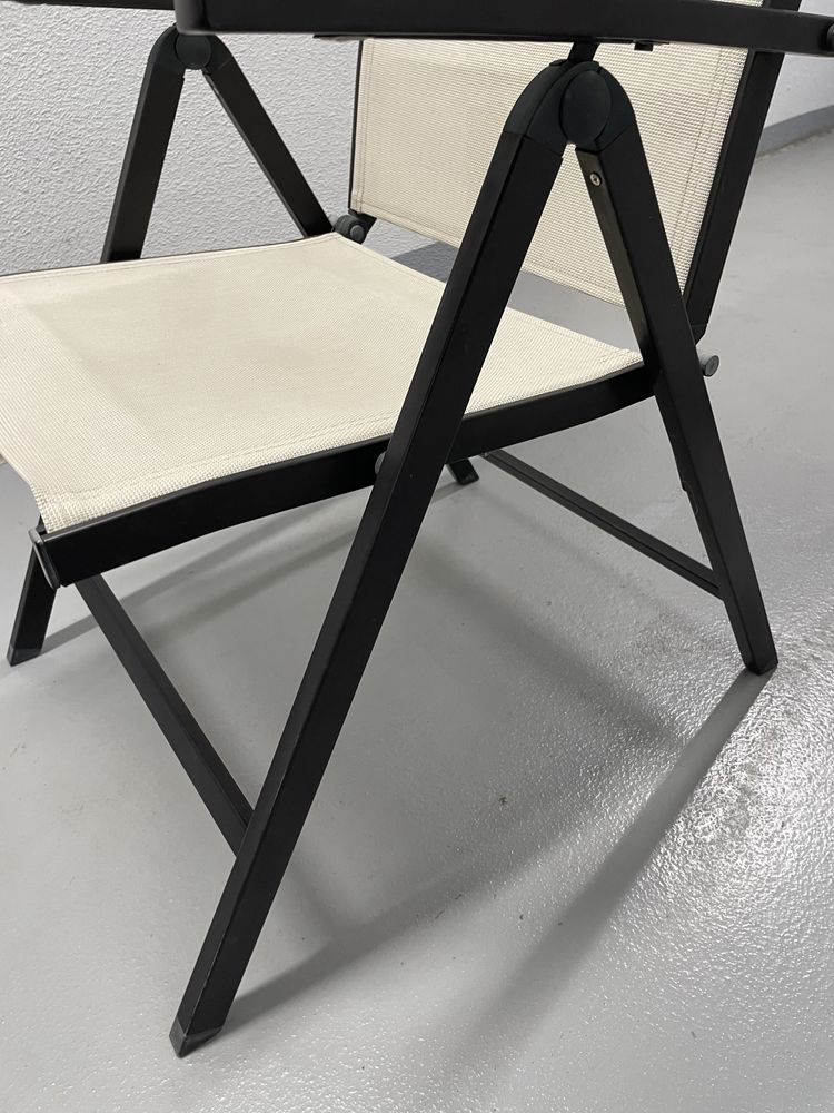 2 krzesła ogrodowe składane aluminiowe z siatką czarne ecru