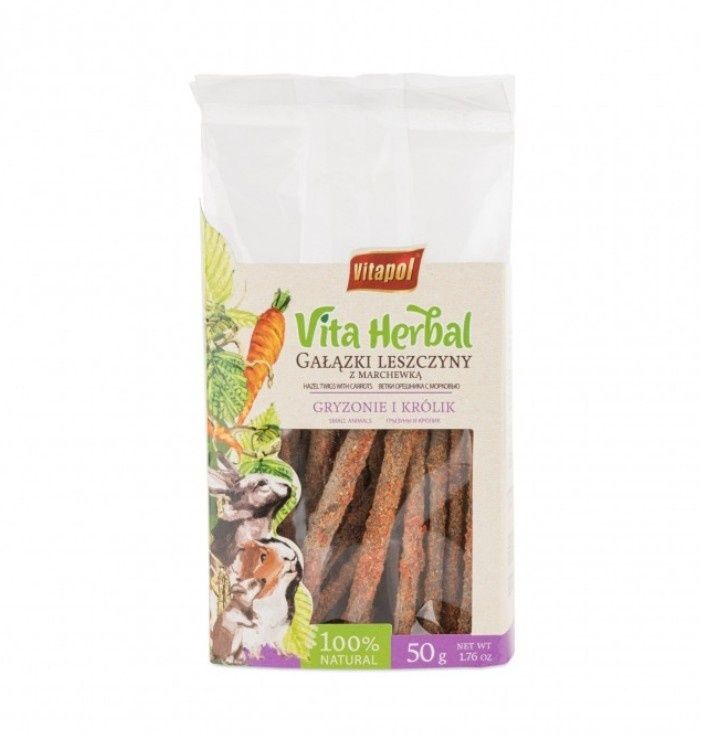 Vita Herbal dla gryzoni i królika, gałązki leszczyny z marchewką, 50 g