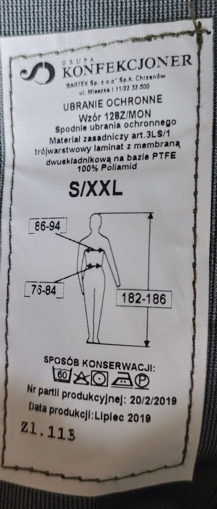 Spodnie GORE-TEX s/xll i M/L
wzór 128/MON