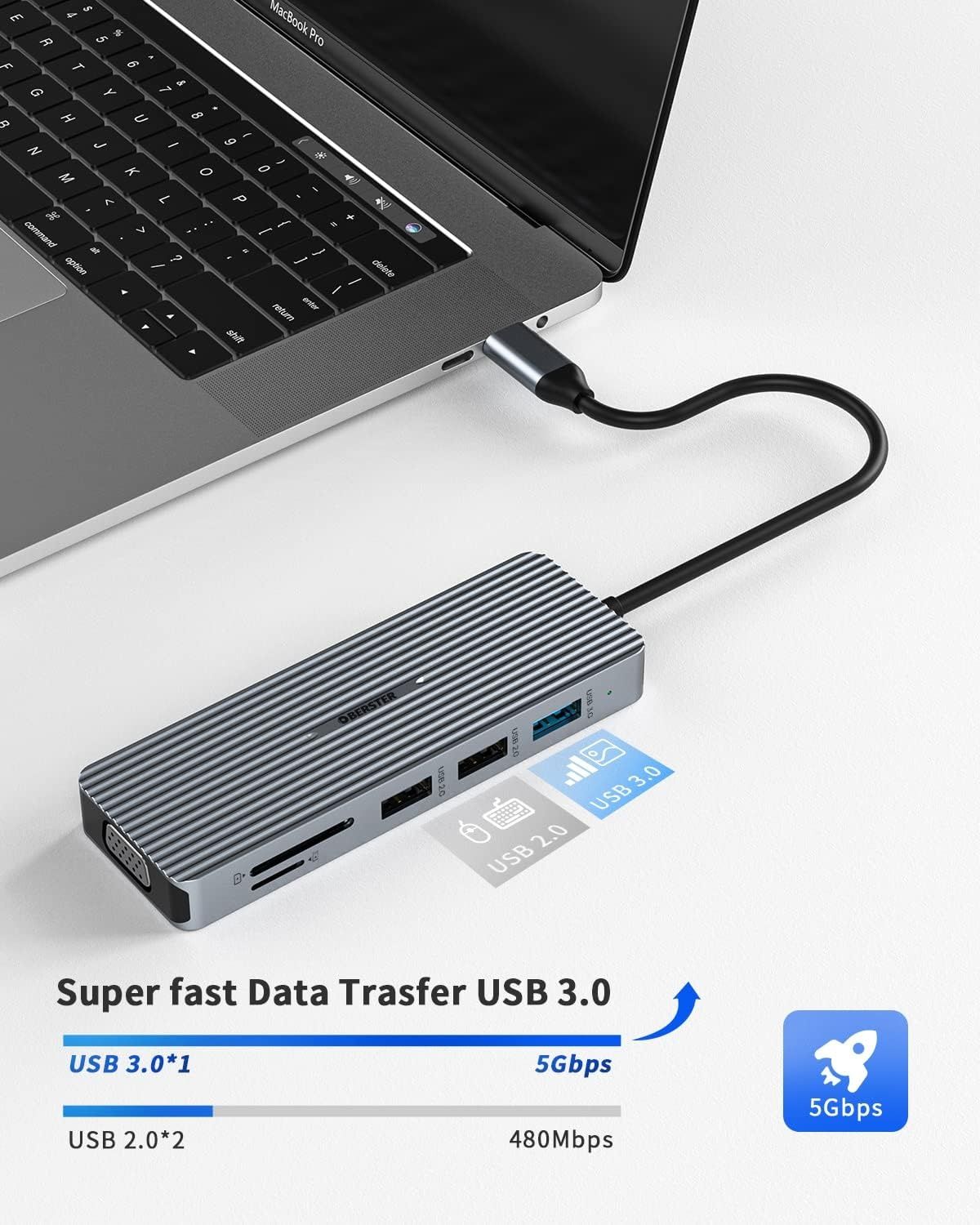 Selados! Hub USB C 2 HDMI Docking Station, de ecrã triplo 9 em 1