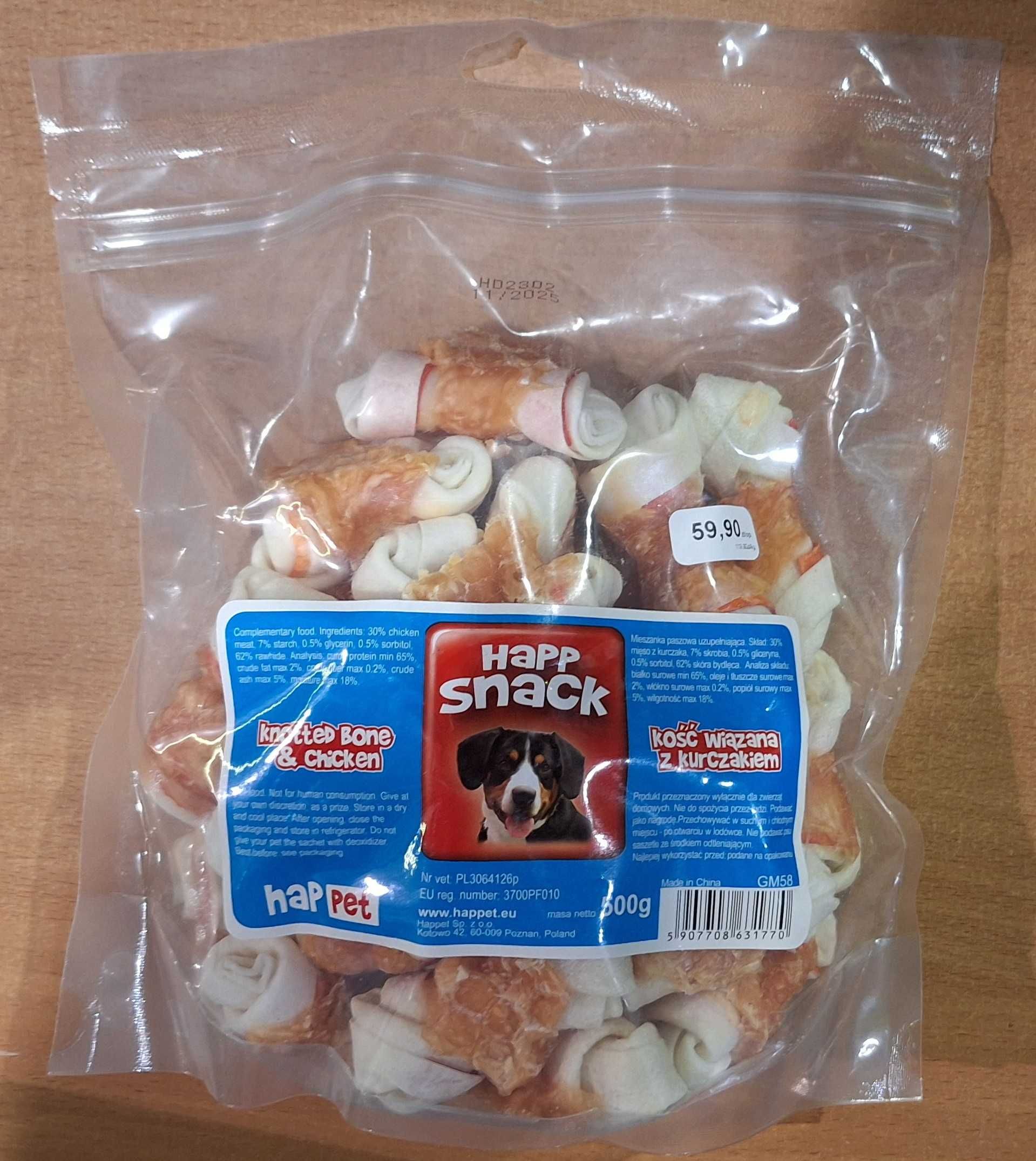 Przysmak dla psa, 500g, kość wiązana z kurczakiem