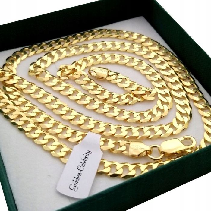 Złoty Łańcuszek Męski Z Krzyżykiem 585, 925 Długi Naszyjnik Dla Dziadk