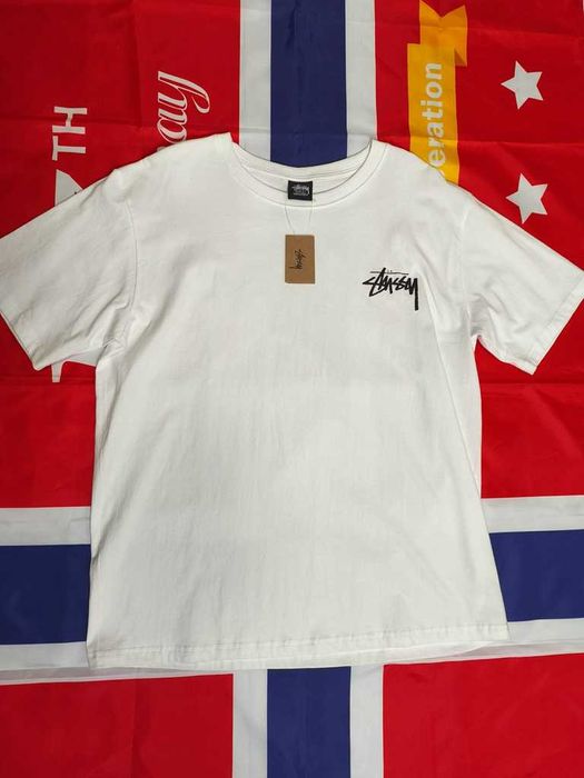 Stussy,Męska biała koszulka z nadrukiem letnim, rozmiar L