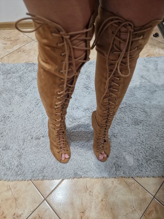 Sznurowane kozaki za kolano open toe /odkryte palce Nly r.39