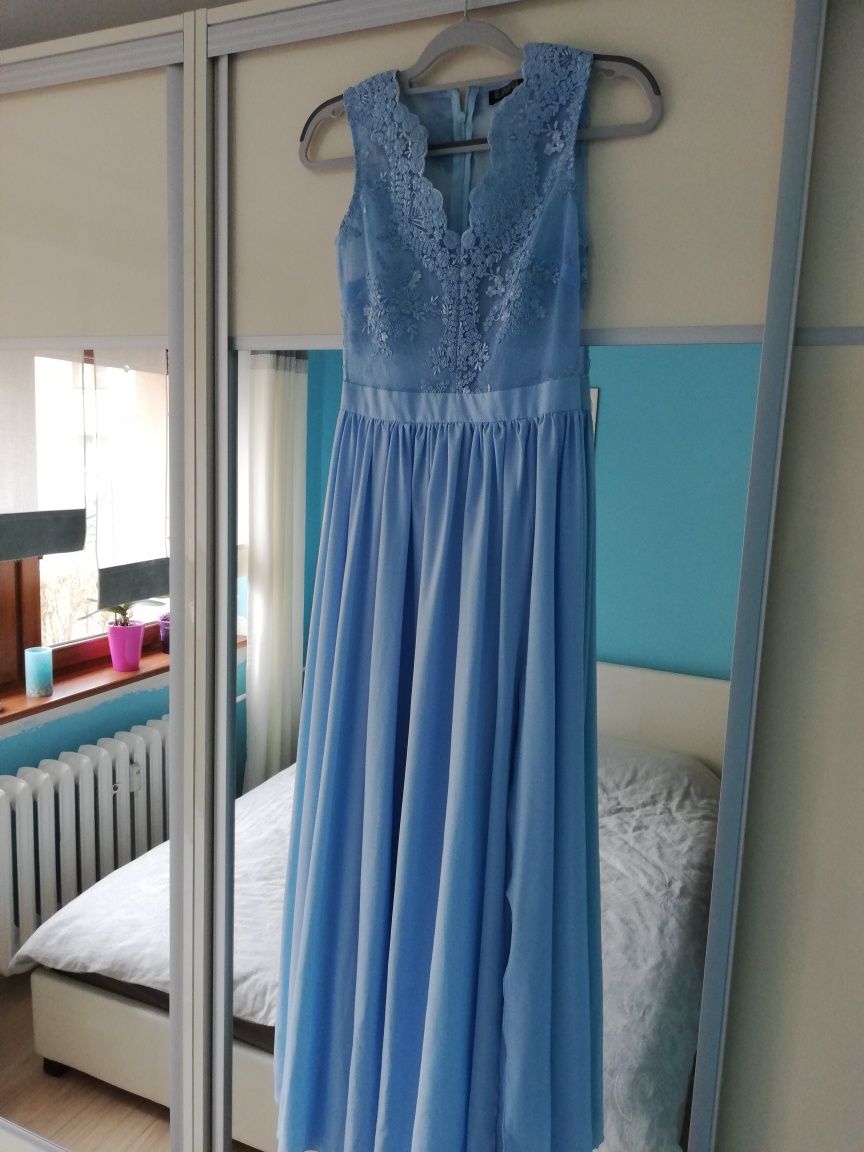 Sukienka maxi blue koronka