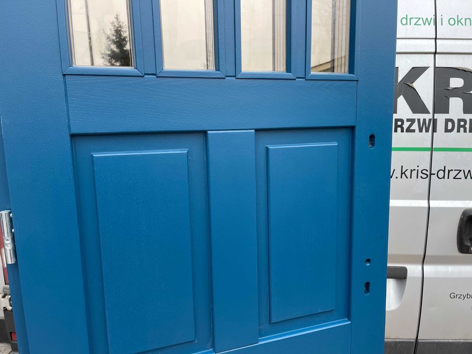 Drzwi zewnętrzne drewniane niebieskie 5001  zielone Montaż CAŁY KRAJ