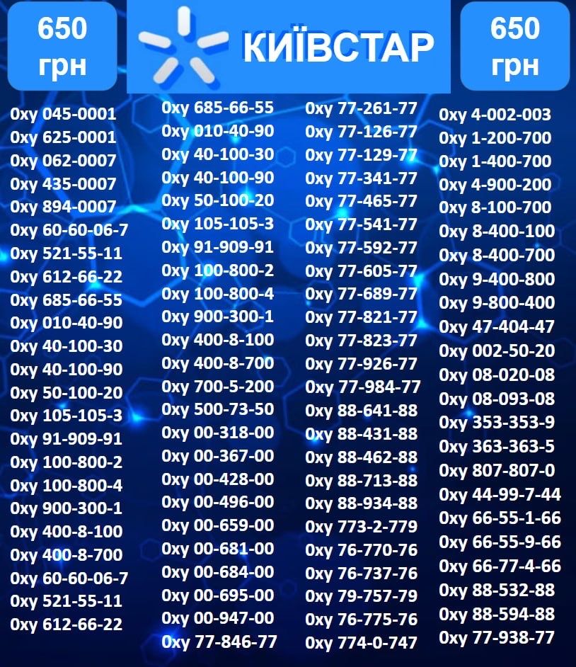 Золоті та красиві номери Київстар 650 грн