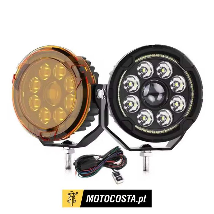 Faróis Auxiliares LED 4.5 Pol 70W - Projector 9 LEDs luz Presença halo