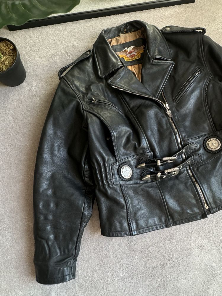 Vintage Ramoneska kurtka skórzana Harley Davidson xl czarna z logo