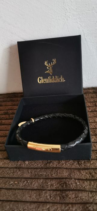 Nowa bransoletka skórzana ze złotym zapięciem glenfiddich