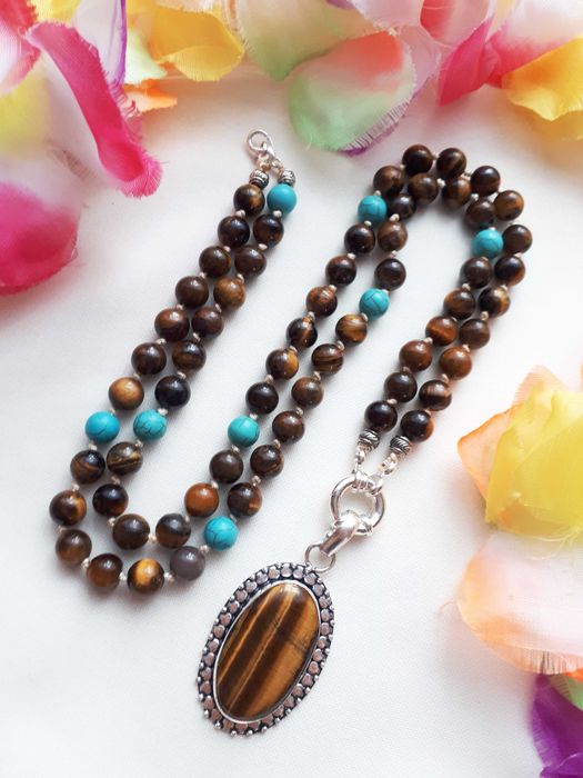 Naszyjnik i wisir z naturalnych kamieni - Tygrysie oko