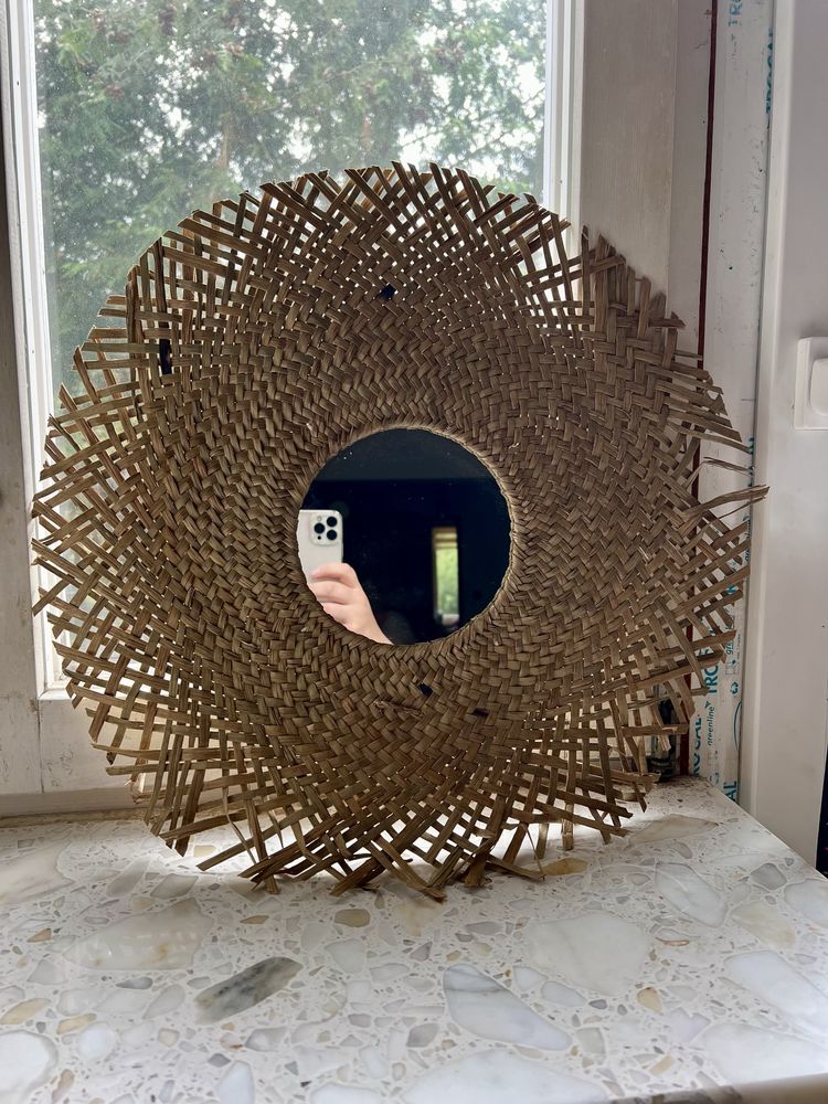 Nowe słomiane lustro boho Ikea 50cm okrągłe