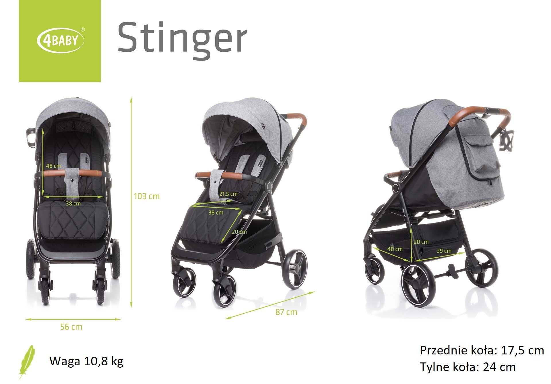 Wózek Spacerowy Spacerówka 4Baby Stinger AIR POMPOWANE KÓŁKA do 22kg