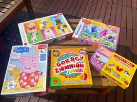 Puzzle pieski, Trolls, Peppa Pig, gra Gorący Ziemniak, Ang, Match