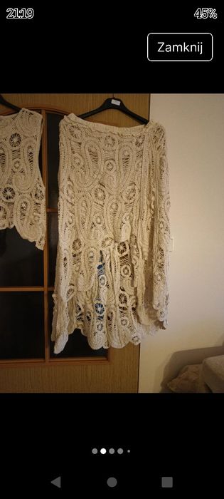 Komplet garnitur damski beż ażur L XL