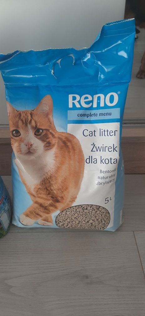 Żwirek dla kota bentonitowy Reno 5 kg zbrylajacy, naturalny NOWY