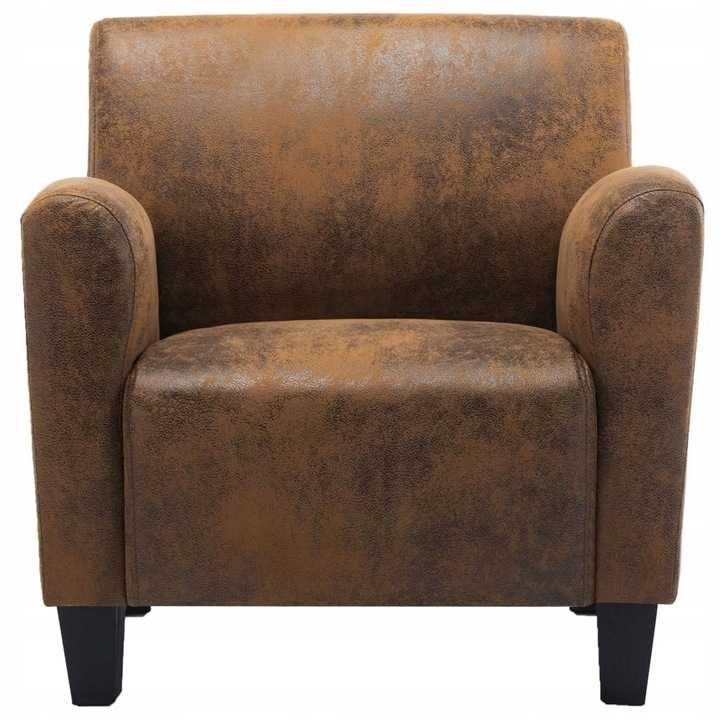 Fotel tradycyjny VidaXL brązowy zamsz skóra Retro Fotel Vintage