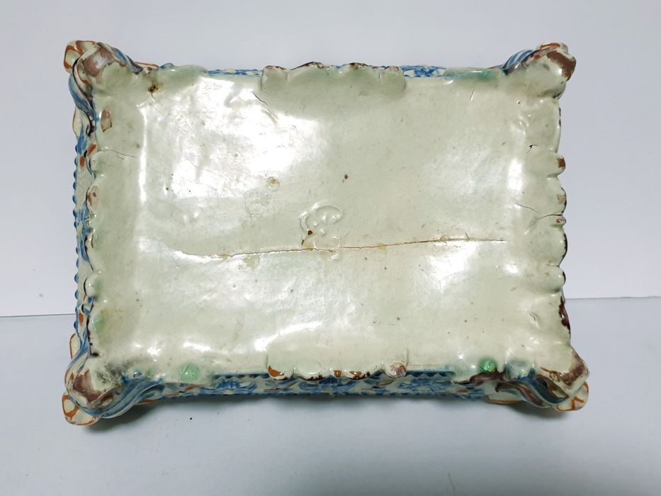 Rara antiga taça floreira de bonsai em faiança marcada