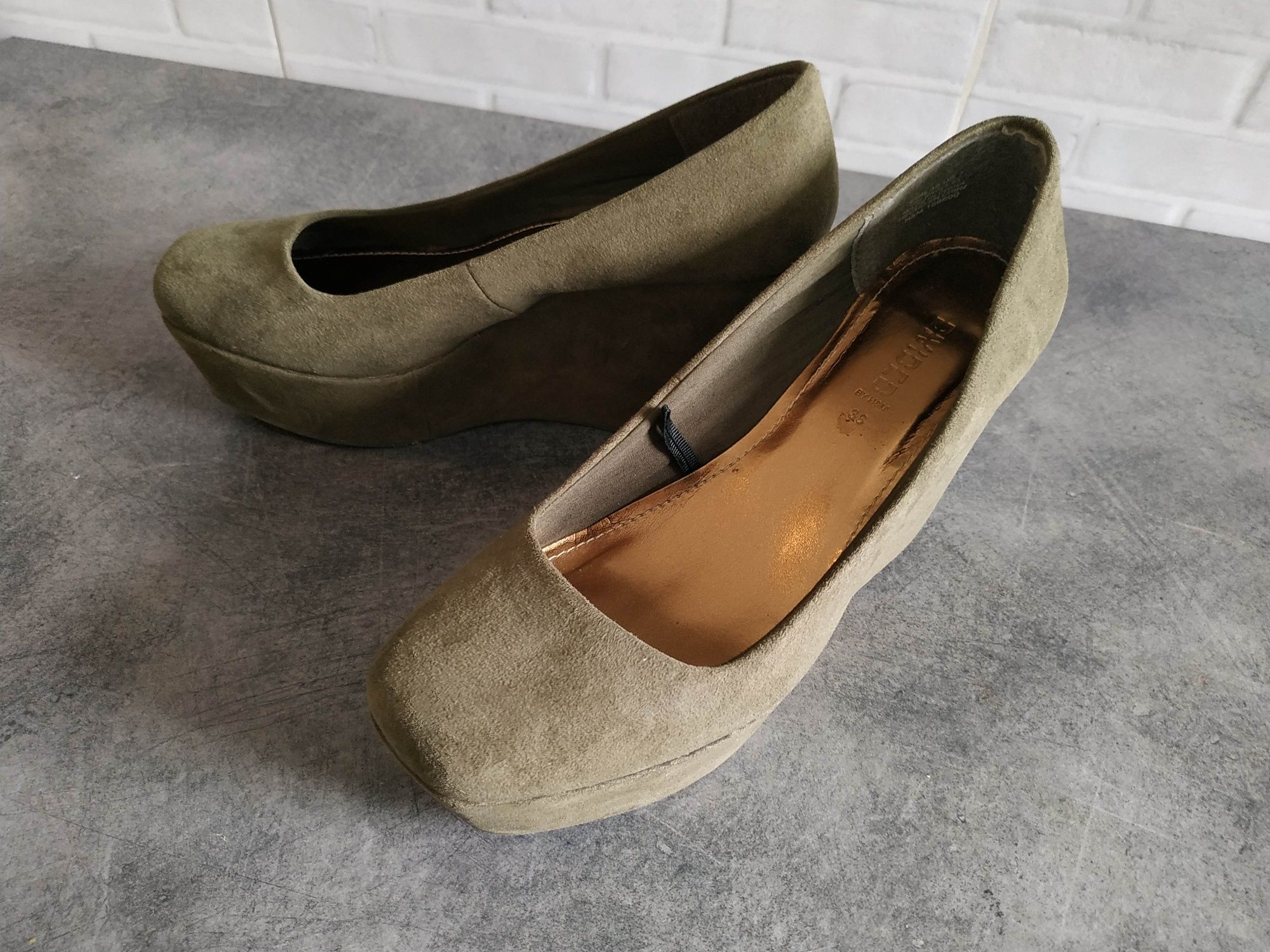 H&M koturny platformy khaki oliwkowe military green 39 na jesień