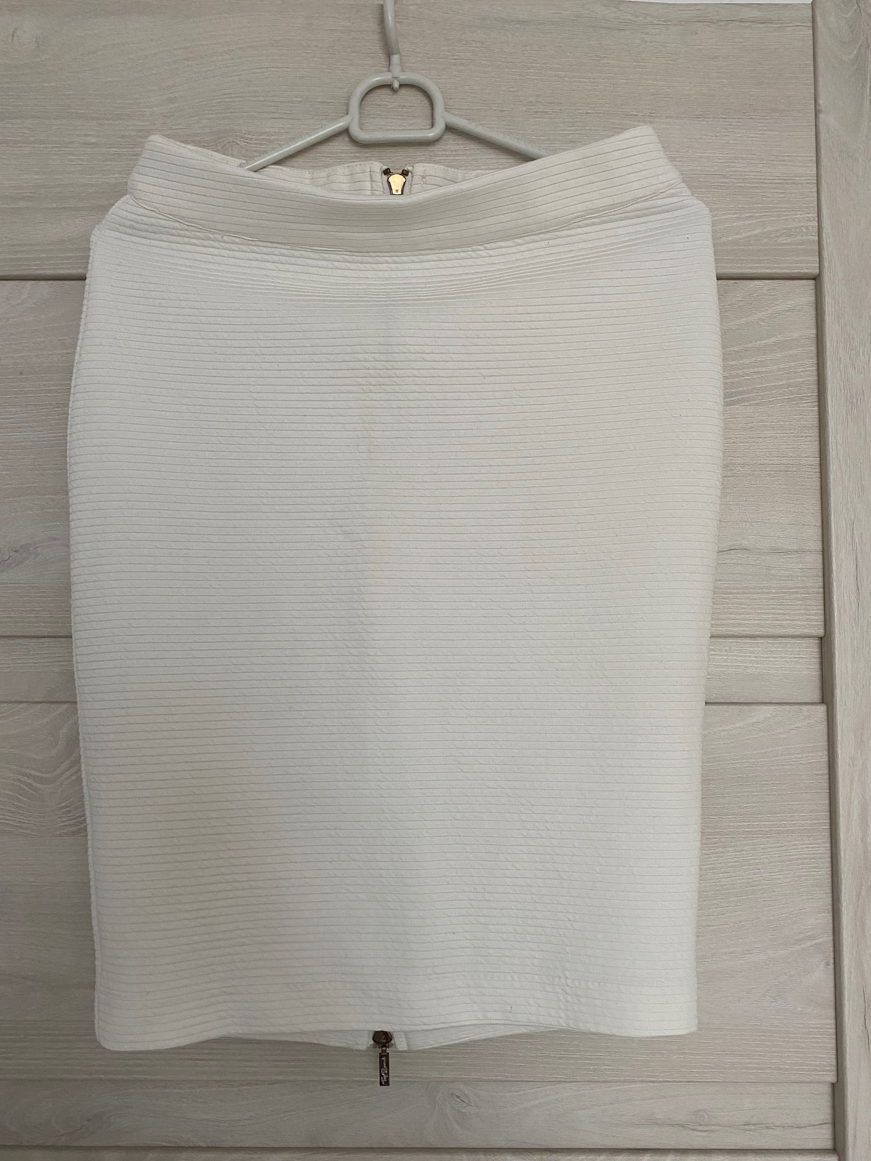 Spódnica ołówkowa, biała, roz. S, długość Midi, grubszy materiał
