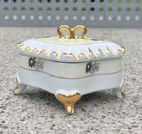 Vintage pudełko szkatułka porcelana porcelanowa biała złoto