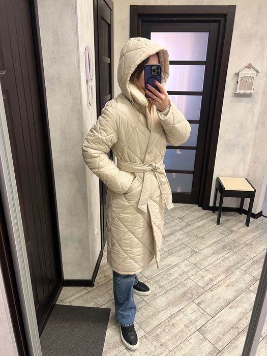 Стьобане осінь/зима молочне пальто