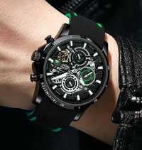 Relógio Luxuoso Masculino LIGE bracelete silicone verde e preto (Novo)
