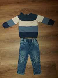 Sweterek 80/86 H&M i dżinsy Denim jak nowy