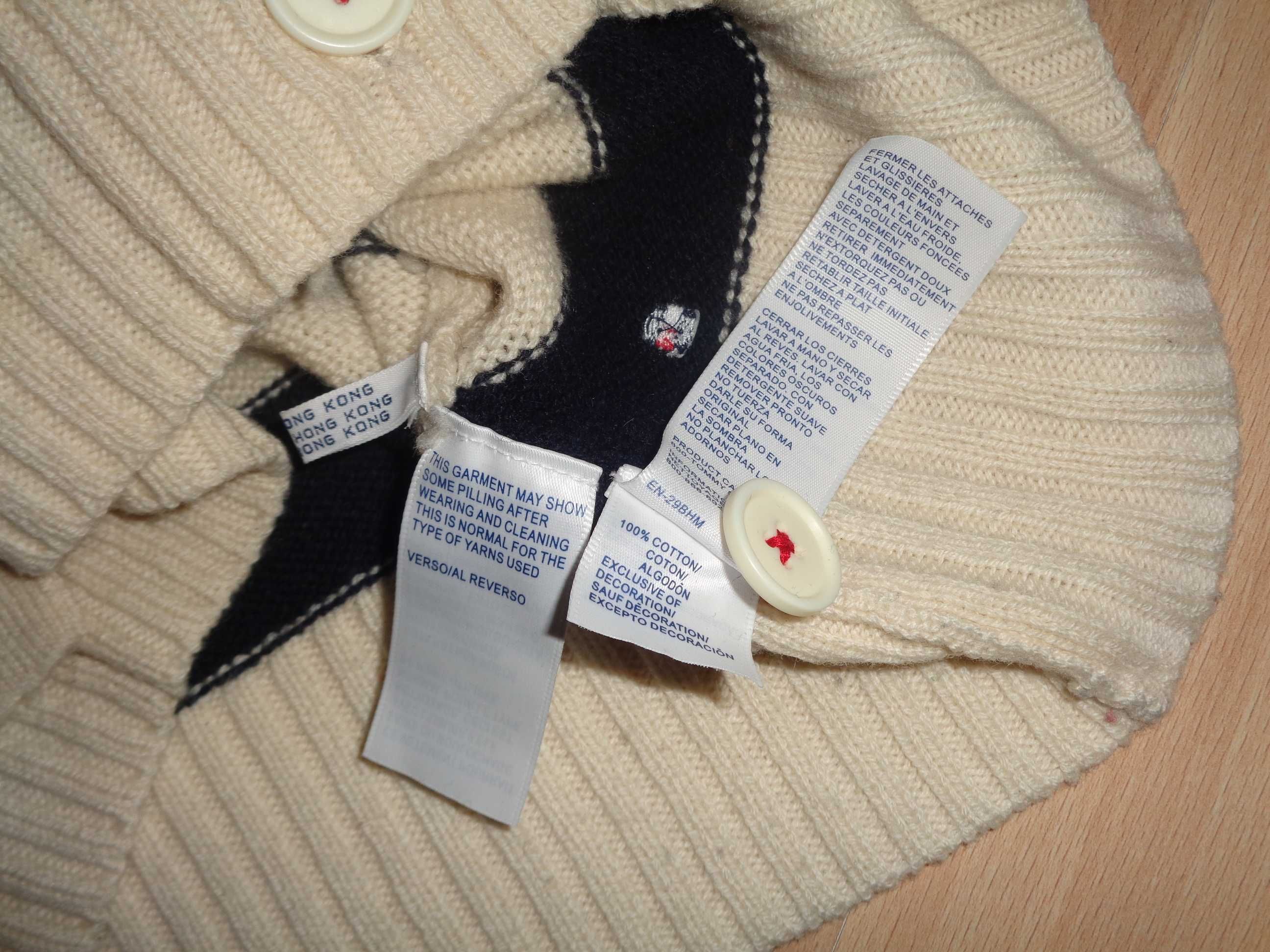 TOMMY HILFIGER ciepły gruby sweter w paski wiązany w pasie jak nowy L