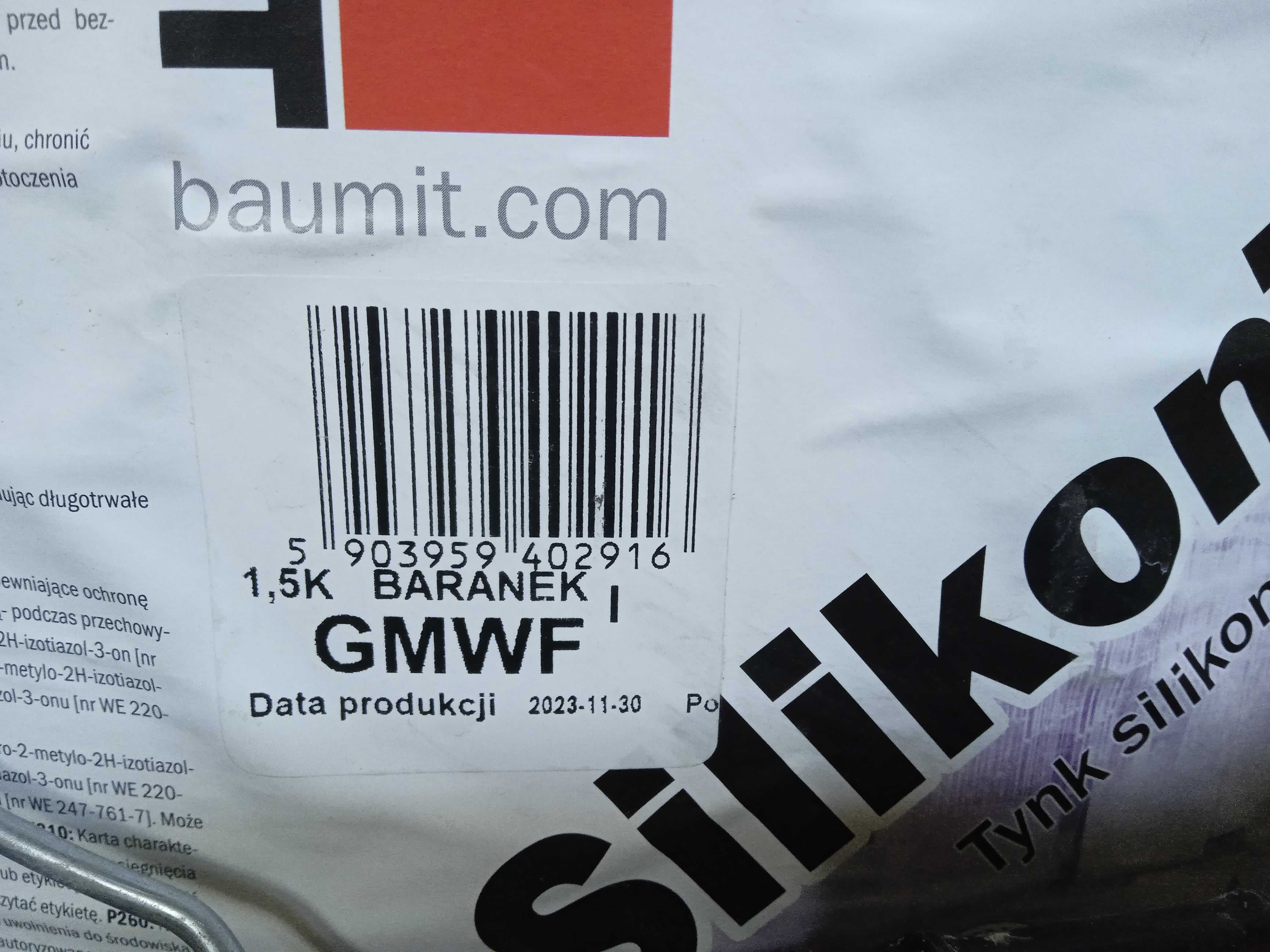 Tynk silikonowy Baumit w kolorze 0058 - odcień żółtego - 5 wiaderx25kg