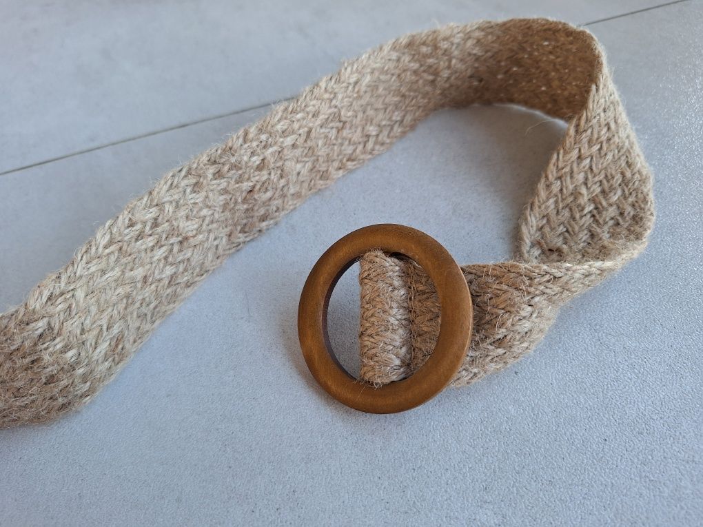 Pasek pleciony beżowy boho