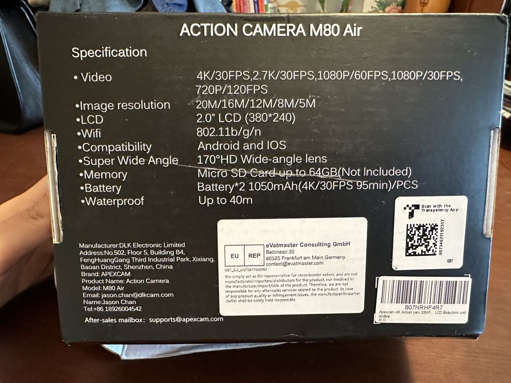 Apexcam Câmara desportiva 4K 20 MP WiFi Ultra HD