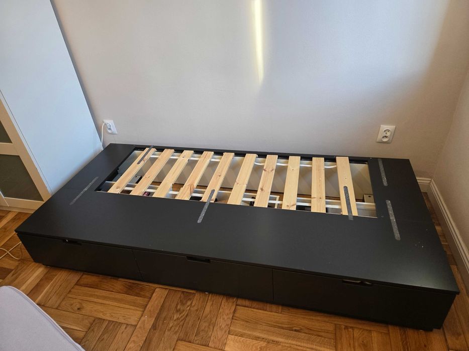 NORDLI
Rama łóżka z szufladami, antracyt, 90x200 cm + Materac Myrbacka