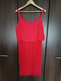 Czerwona plisowana sukienka 44 z falbanką