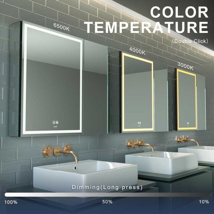 Podświetlana szafka łazienkowa z lustrem USB