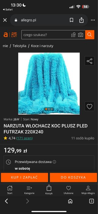 Koce 200x220 3 sztuki niebieskie