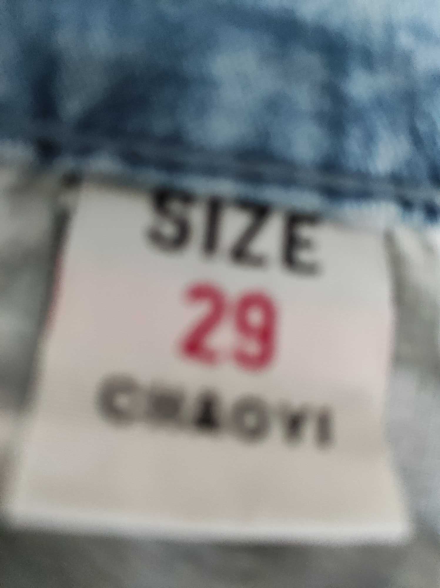 Spodnie jeansowe damskie 3/4 z paskiem i jetami, rozmiar 29