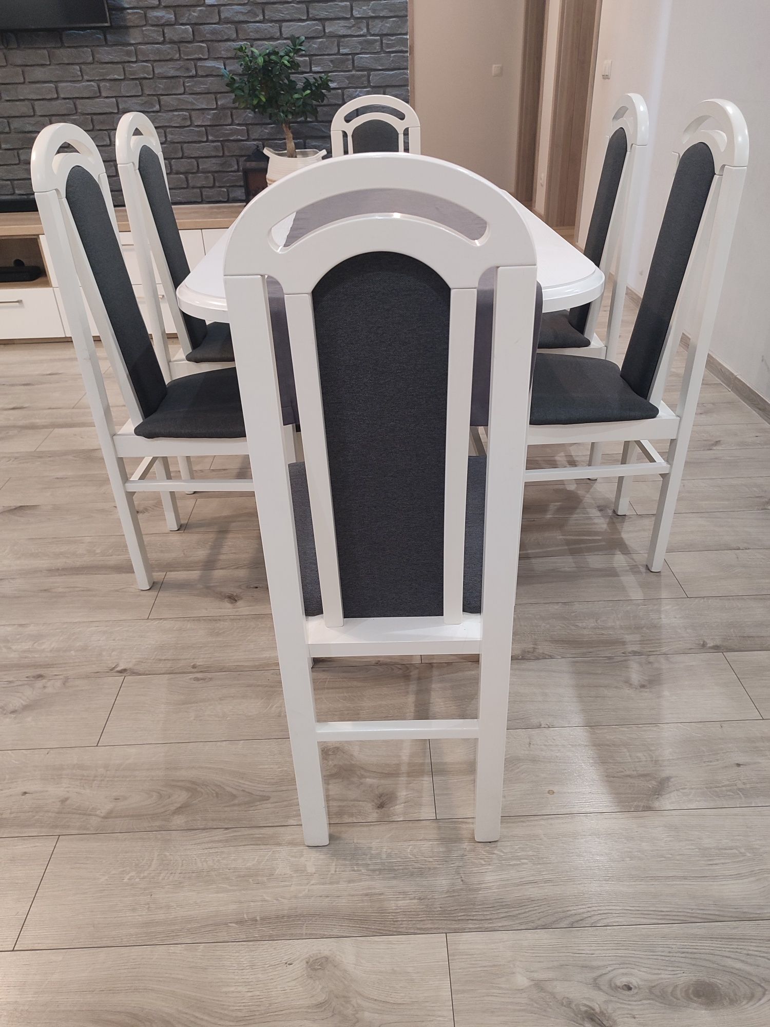 Stół i krzesła 6 szt biały szary elegancki zestaw komplet rozkładany