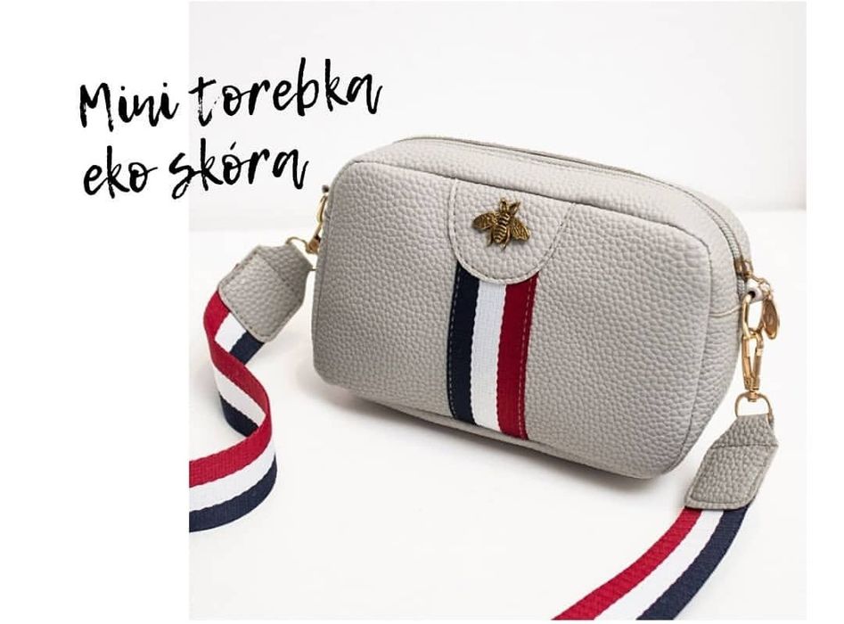 Mała Torebka szara z pszczołą eko skóra crossbody listonoszka