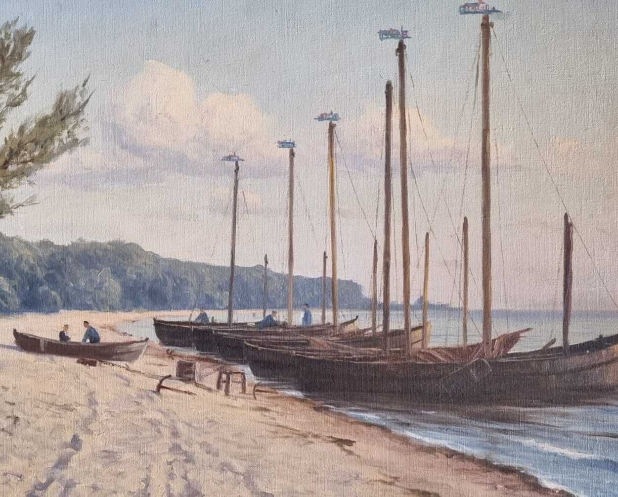 Łodzie przy brzegu, Waldemar Schlichting  olej/płótno