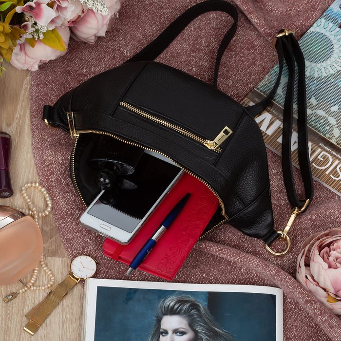 VERA PELLE nerka skórzana saszetka biodrówka V563 czarna