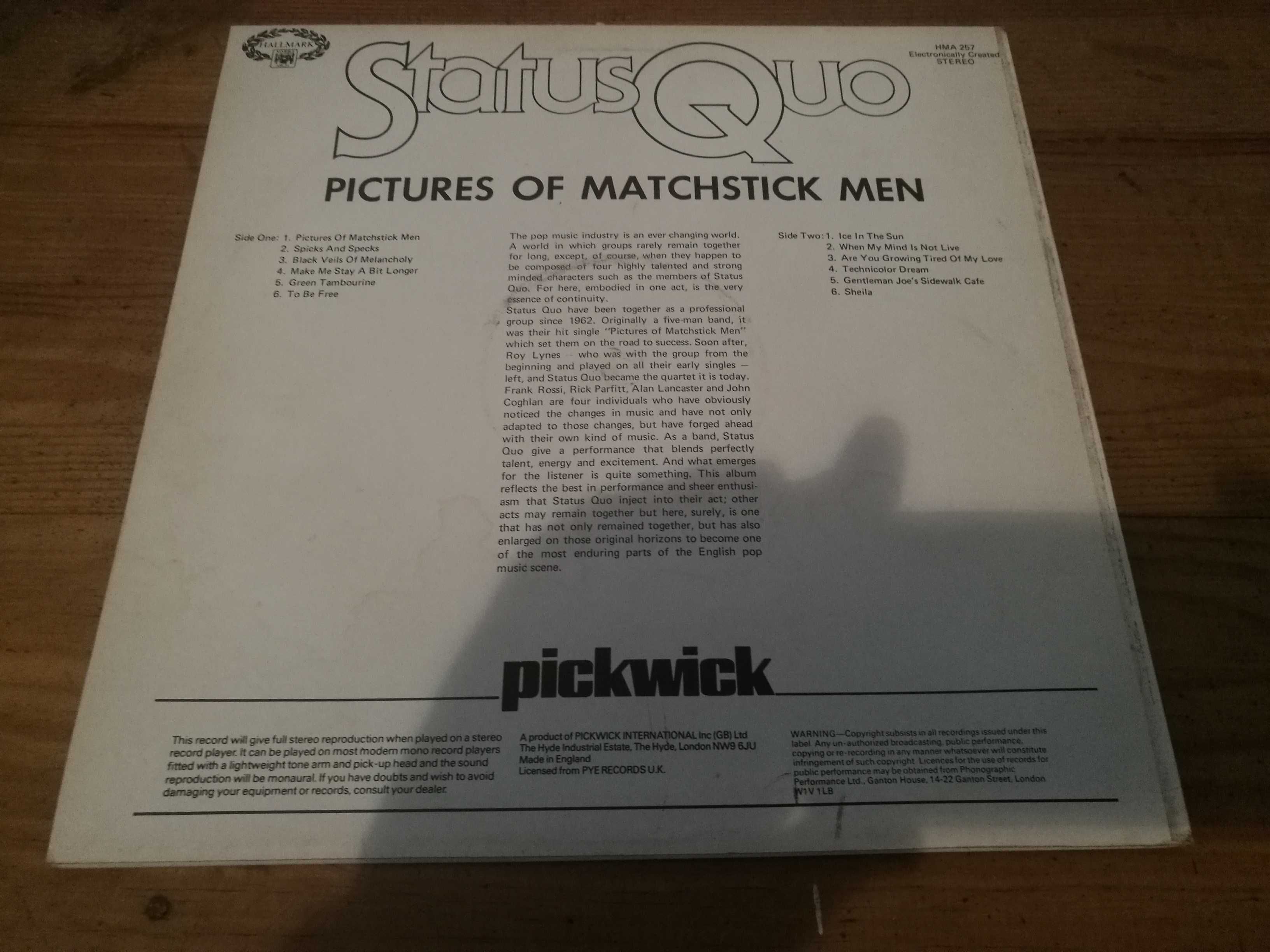 STATUS  QUO - Pictures Of  Matchtick Men (Ed Inglesa - 1976) LP