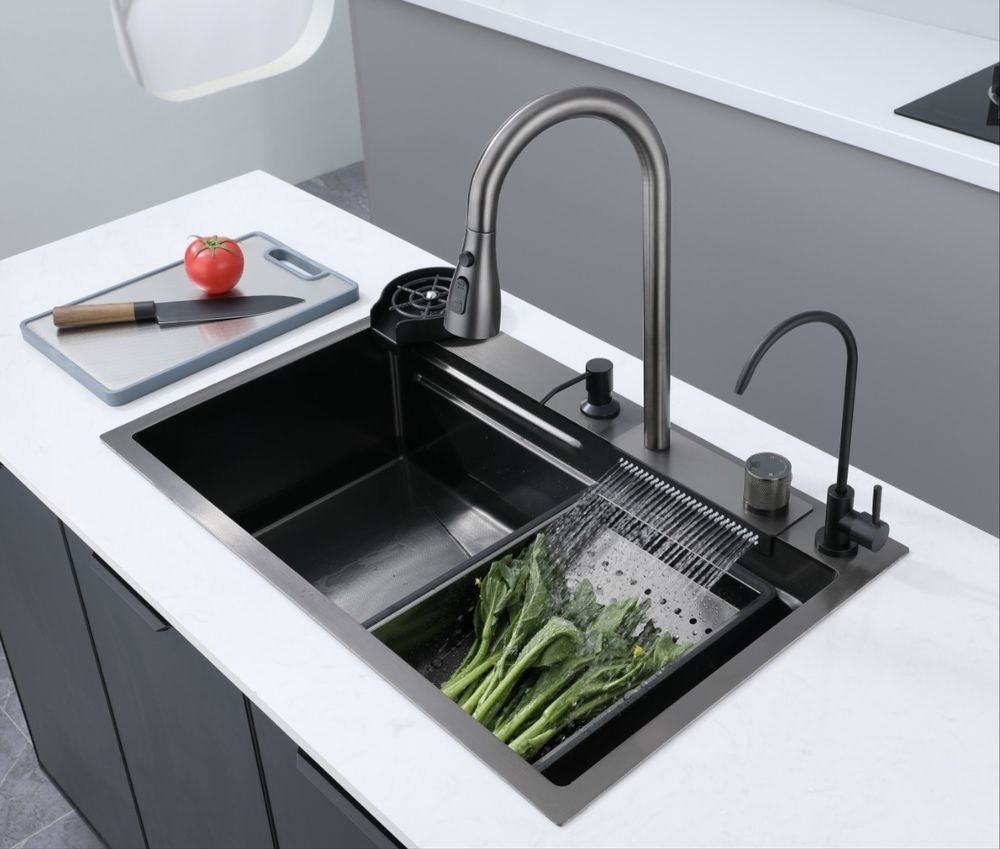 Кухонна мийка 5 в 1 Kraft WF 1 “Nano” 75x46/68x45 з функцією водоспад