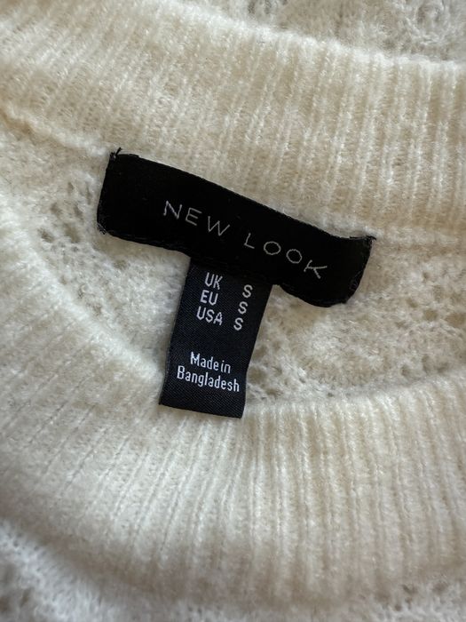 Biały kremowy ażurowy dłuższy sweter z okrągłym dekoltem New Look 36 S