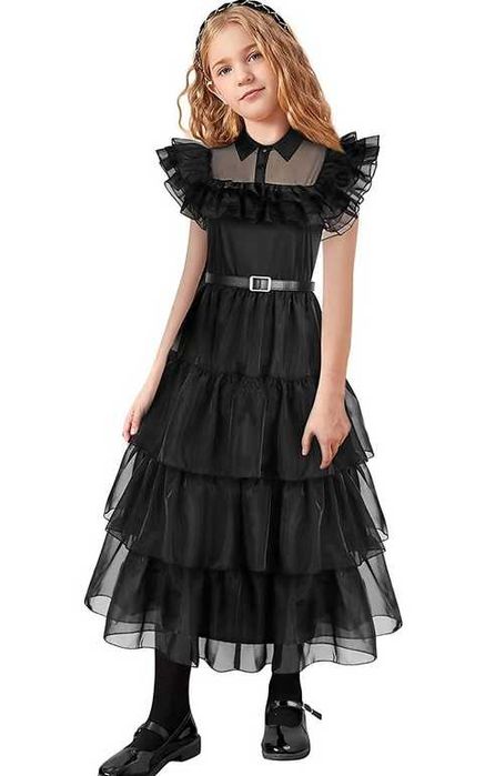 Kostium Wednesday 134-140 cm – Tiulowa Sukienka z Peruką