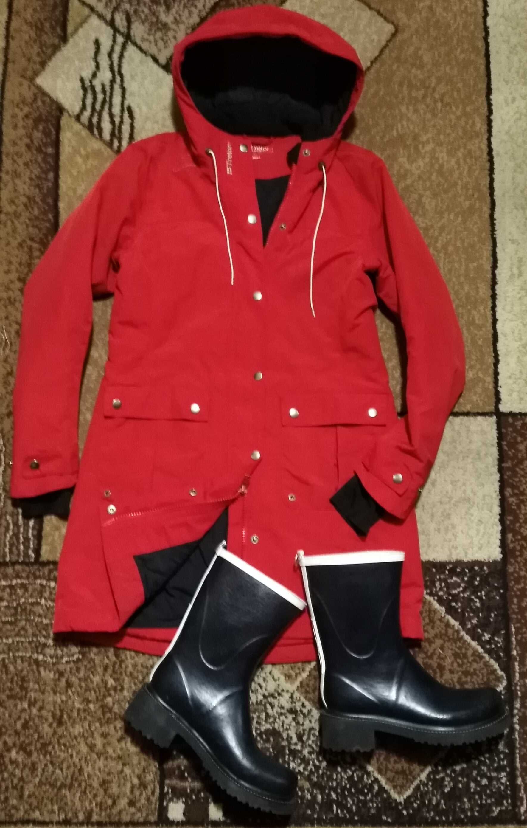 TRETORN parka/płaszcz lekko ocieplany czerwony kaptur kieszenie r.36 S