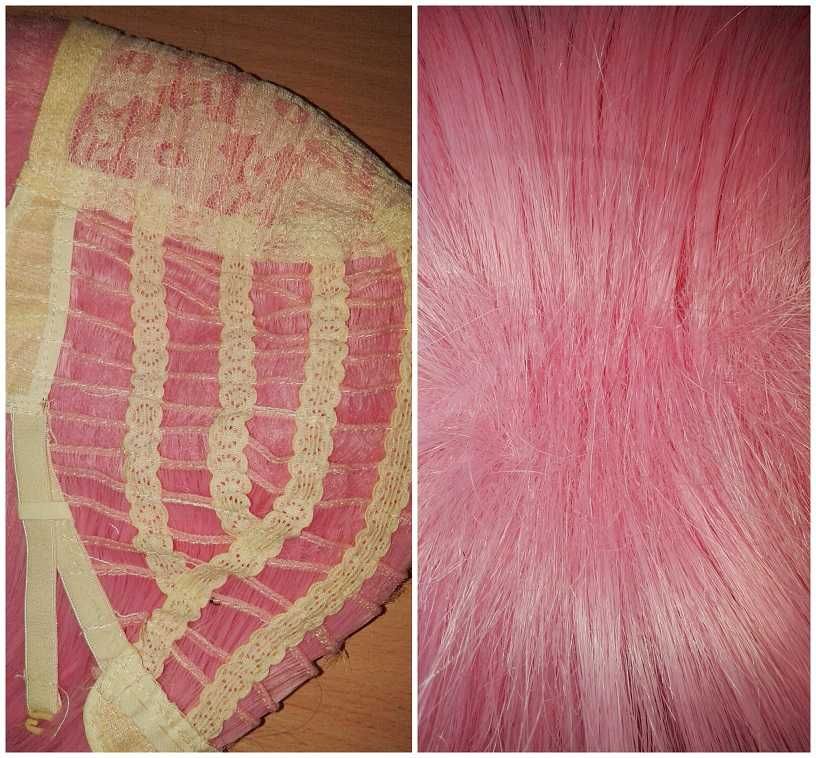 Krótka różowa peruka pastelowa z grzywką cosplay krótki różowy wig